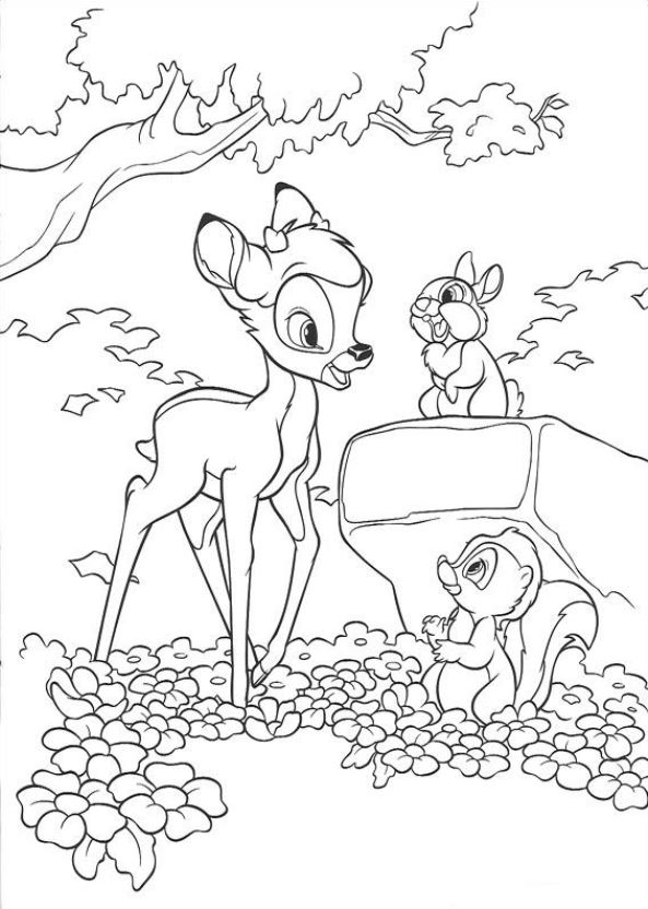 Print Bambi en vriendjes kleurplaat